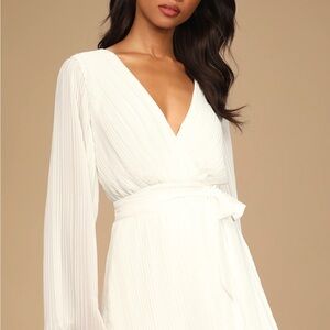 Lulu's Embrace Your Beauty Ivory Pleated Long Sleeve Skort Romper